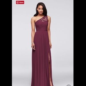 Long One Shoulder Lace Bridesmaid Dress: WINE